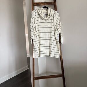 Lou & Grey Cream and Gray Striped Turtleneck Sweater